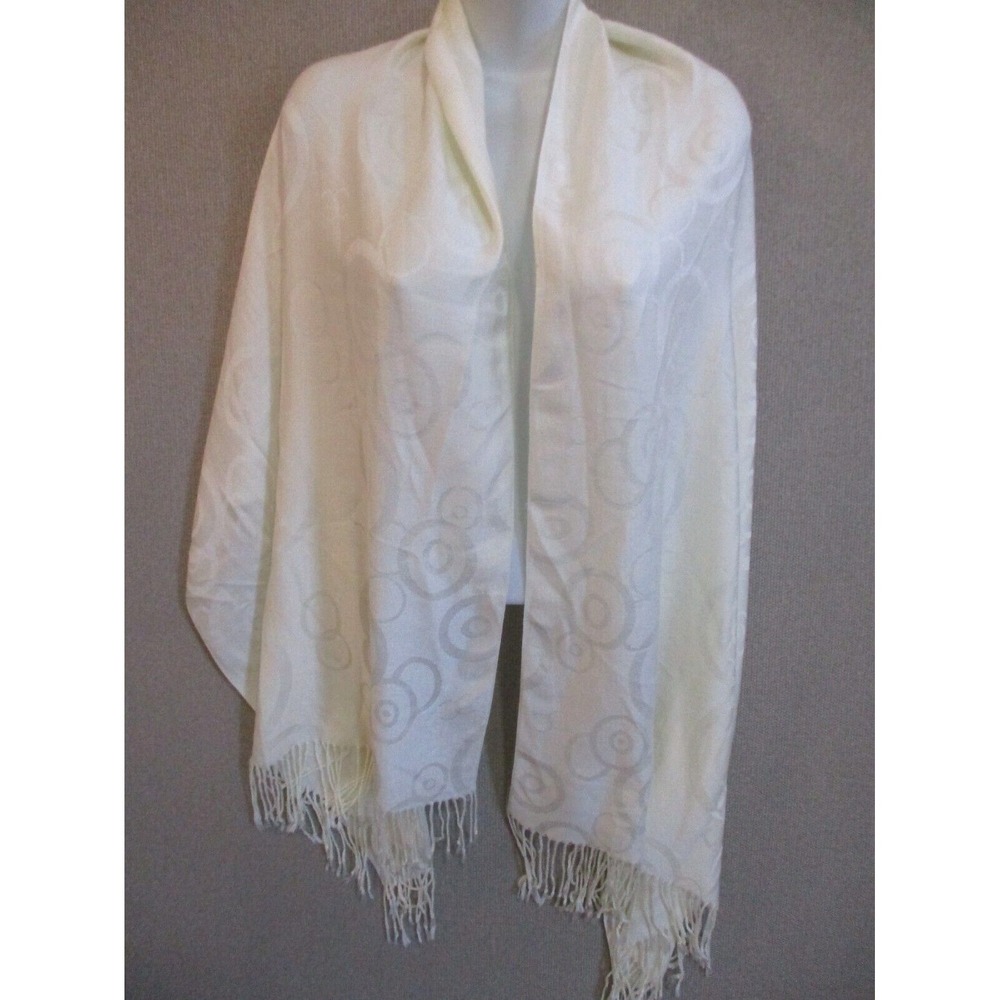 Pashmina Silk Scarf Shawl Circle Jacquard 66" X 25" Ivory